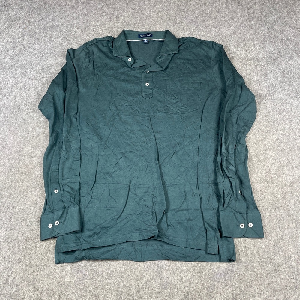 Peter Millar Polo Shirt Mens M Green Cotton Cashmere Long Sleeve Pocket